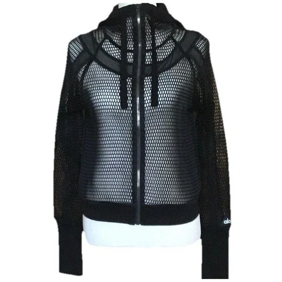 ALO Yoga  Women’s  Mesh Fortuna Hoodie Jacket  Black Sz L - Picture 7 of 13